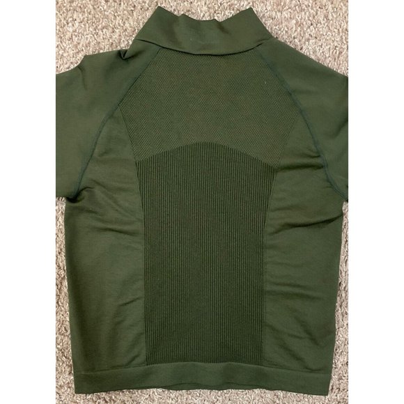 Victoria Secret PINK Active M/L 1/4 Zip Army Green Cropped L/S Top Thumbholes - Picture 5 of 10
